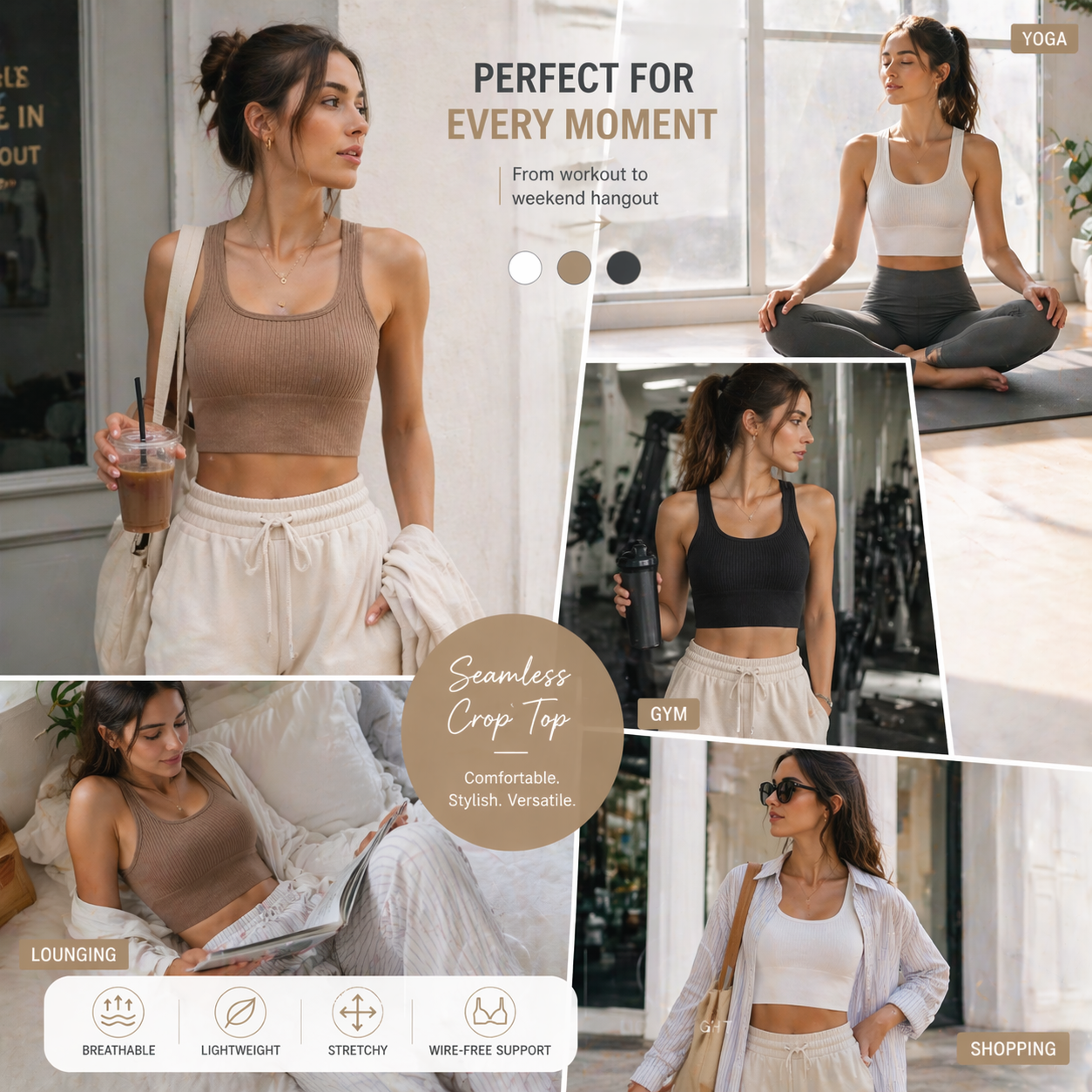 Women Seamless Ribbed Crop Top - T Shirt Bra Seamless ulasan dan harga