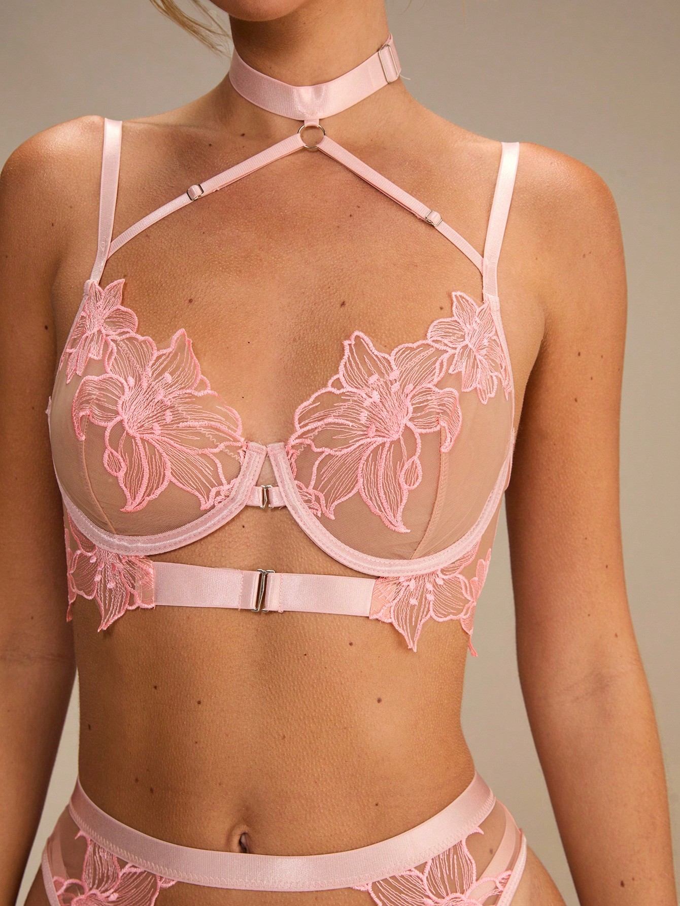 Pink Floral Lace Sheer Front-O - Sheer Bra Lace ulasan dan harga