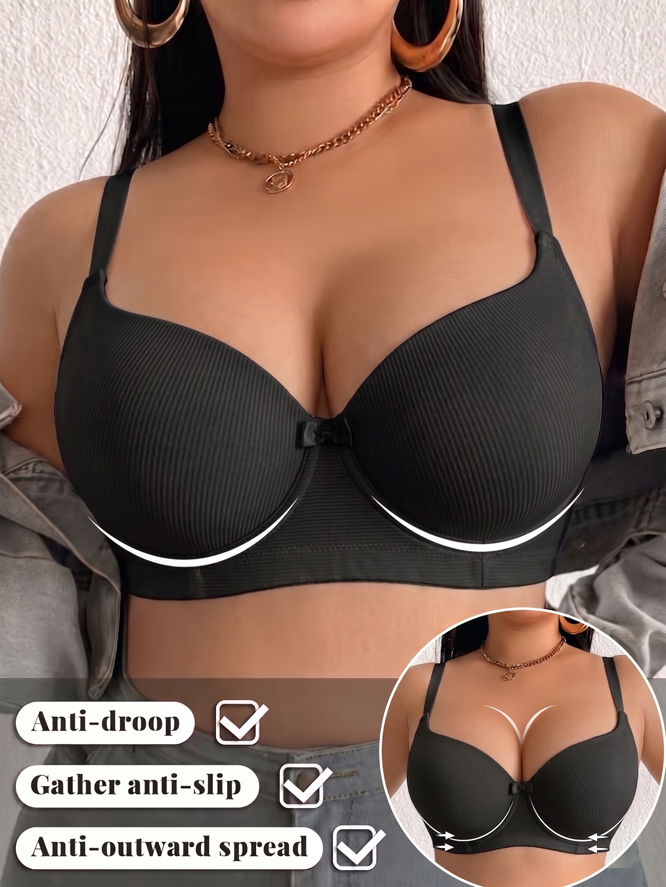 Plus Size Ribbed Women Bra Thi - Underwire Bra Padded ulasan dan harga